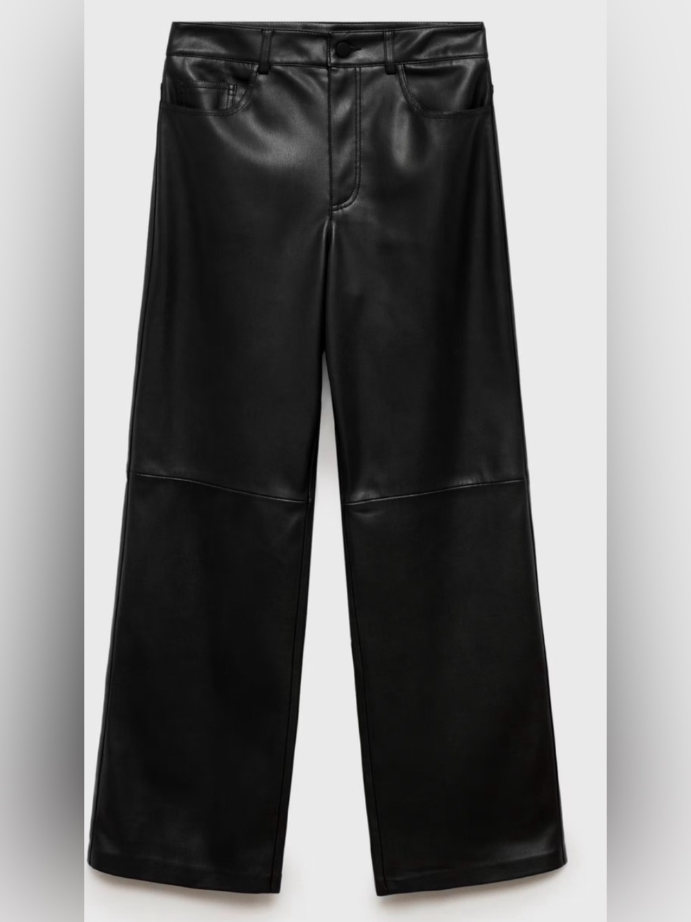 MANGO 312 FAUX LEATHER WIDE LEGS TROUSERS HIGH WAISTED WOMEN BLACK COLOR SIZE 12